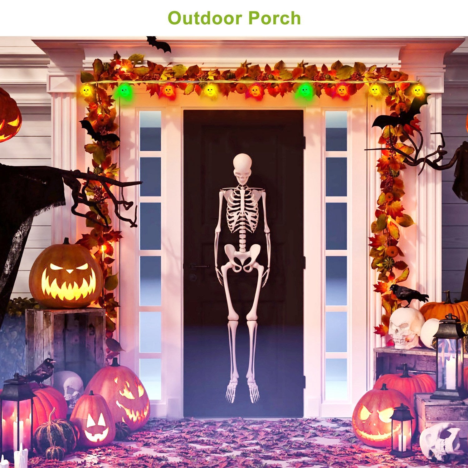 Set Of 3Pcs Halloween Light Decorations Total 50 LEDs 24ft Halloween String Lights Colorful 3D Skeleton Ghost String Lights Gauze Skull String Lights Spooky Hands String Lights For Indoor Outdoor Part