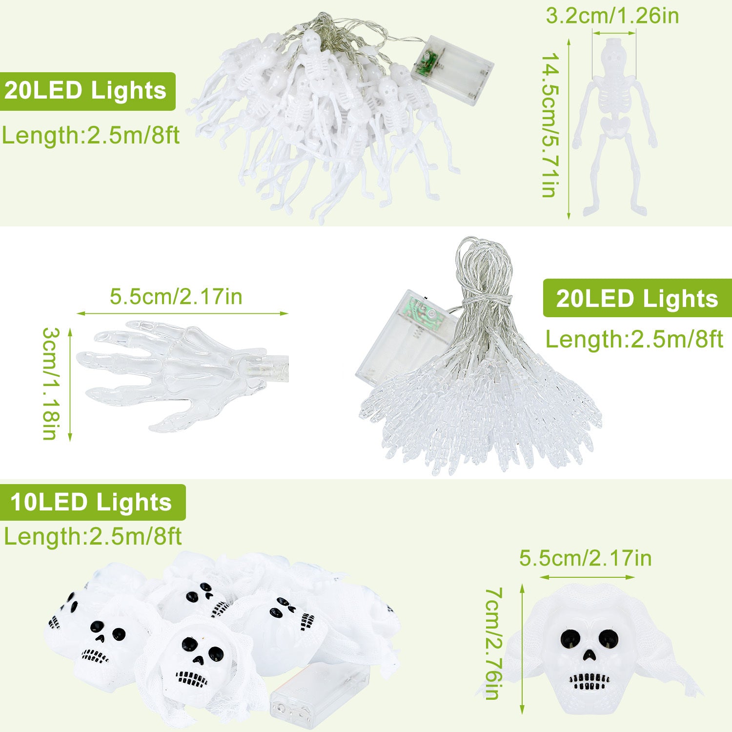 Set Of 3Pcs Halloween Light Decorations Total 50 LEDs 24ft Halloween String Lights Colorful 3D Skeleton Ghost String Lights Gauze Skull String Lights Spooky Hands String Lights For Indoor Outdoor Part