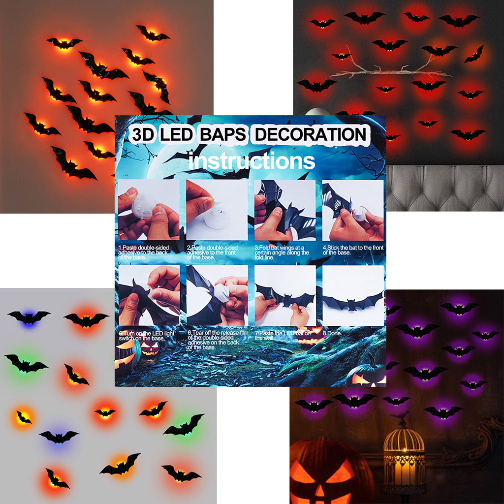 16 pcs Halloween Bat Lamp – Holiday Party Decoration with Foam & Glue